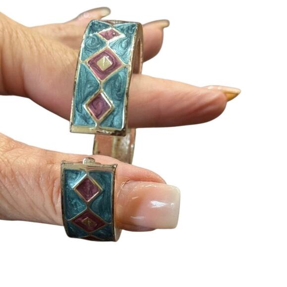 Vintage Western Style Cloisonne Bracelet Spring Clasp Silver Tone - Picture 3 of 4